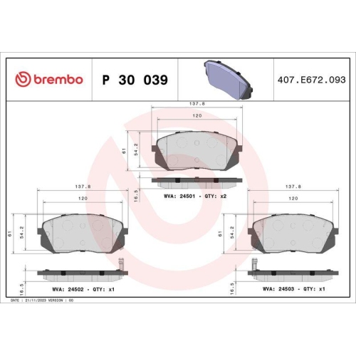 Placute frana Hyundai Kona (Os Ose Osi) 06.17-04.23, Kona Box/Suv (Os Ose Osi) 06.17-; Kia Carens 3 Mpv (Un) 05.06-12.13, Sportage 2 (Je Km) 09.04-05.11, Fata, BREMBO