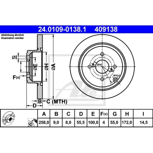 Disc frana Ate 24010901381, parte montare : punte spate