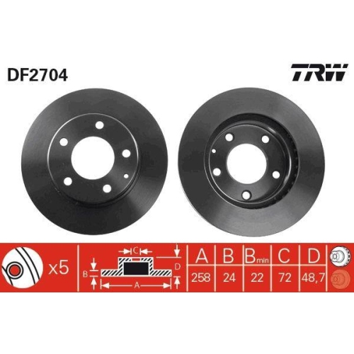 Set discuri frana Ford Probe 2 (Ecp); Mazda 323 S 6 (Bj), 626 4 (Ge), 626 4 Hatchback (Ge), 626 5 (Gf), 626 5 Estate (Gw), 626 5 Hatchback (Gf), Mx-6 (Gd), Mx-6 (Ge), Premacy (Cp), Xedos 6 (Ca), punte fata, 258, ventilat, TRW