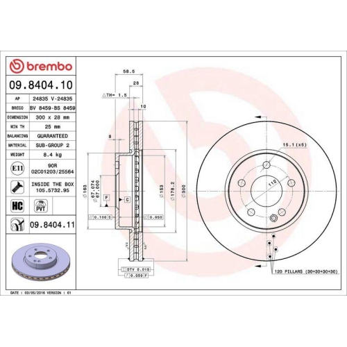 Set disc frana Mercedes V-Class (W447) 03.14-, Viano (W639) 09.03-, Vito / Mixto Box (W639) 08.03-, Vito Box (W447) 10.14-, Vito Bus (W639) 09.03-, Vito Mixto Extended Double Cabine Truck (W447) 10.14-, Vito Tourer (W447) 10.14-, Fata, 300X28mm, ventilat,