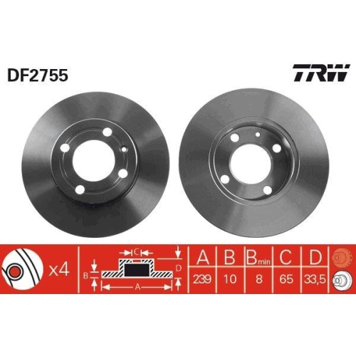 Set discuri frana Seat Arosa (6h1); Vw Polo (6n2), Polo 3 (6n1), Polo Van Box / Liftback (6n1), 1.0, 1.7 SDi, 1.9 D, 45 1.0, 55 1.3, 64 1.9 D, 75 1.6, punte fata, 239x10, plin, TRW