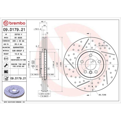 Set disc frana Mini Mini (F55) 09.13-, Mini (F56) 12.13-, Mini Cabriolet (F57) 11.14-, Mini Clubman (F54) 11.14-, Mini Countryman (F60) 10.16-, Fata, 335X30mm, ventilat, BREMBO