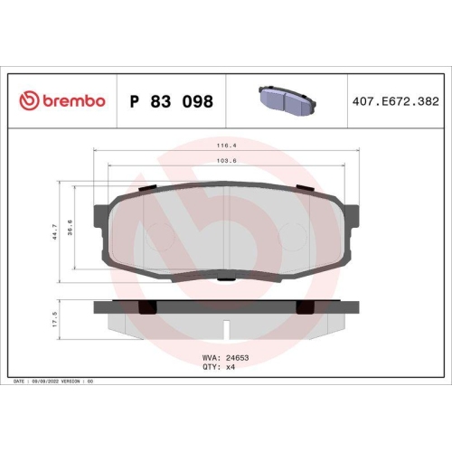 Placute frana Hyundai Xg Saloon 09.00-12.05; Lexus Lx ( J2) 08.07-; Toyota Land Cruiser 200 ( J2) 08.07-, Sequoia ( K3 K4) 05.00-10.07, Sequoia ( K6) 11.07-, Tundra Pick-Up ( K5 K6) 11.06-, Spate, BREMBO
