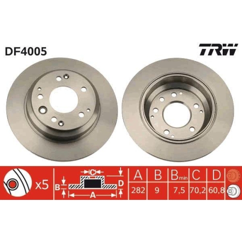 Set discuri frana Acura Rl; Honda Legend 2 (Ka), Legend 2 Coupe (Ka), Legend 3 (Ka), Legend 4 (Kb ), Odyssey Mpv - Multi-Purpose Vehicle (Ra ), Shuttle (Ra), punte spate, 282x9, plin, TRW