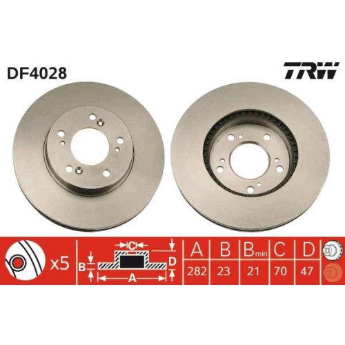 Set discuri frana Acura Rl; Honda Cr-V 1 (Rd), Hr-V (Gh), Integra Coupe (Dc2, Legend 3 (Ka), Odyssey Mpv - Multi-Purpose Vehicle (Ra ), Prelude 5 (Bb ), Shuttle (Ra), punte fata, 282x23, ventilat, TRW