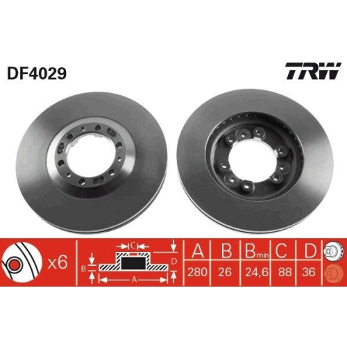 Set discuri frana Isuzu: Trooper 2 (Ub), Trooper III; Opel: Frontera A (U92), Frontera B (U99), Monterey A (M92)., punte fata, 280x26, ventilat, TRW