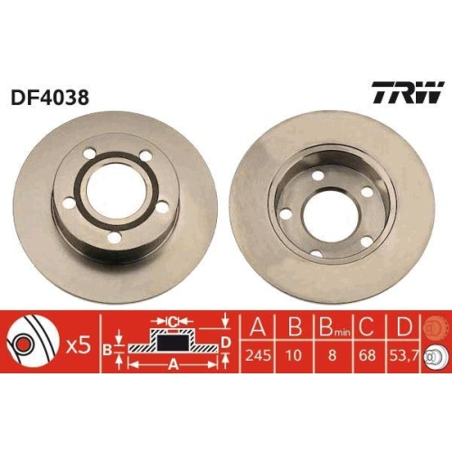 Set discuri frana Audi A6 C5 (4b2), A6 C5 Avant (4b5), 1.8 T quattro, 2.4 Quattro, 2.5 TDI quattro, 2.7 T quattro, 2.8 Quattro, 3.0 Quattro, S6 Quattro, punte spate, 245x10, plin, TRW