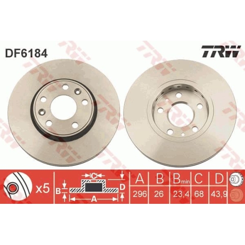 Disc frana Trw DF6184, parte montare : Punte fata