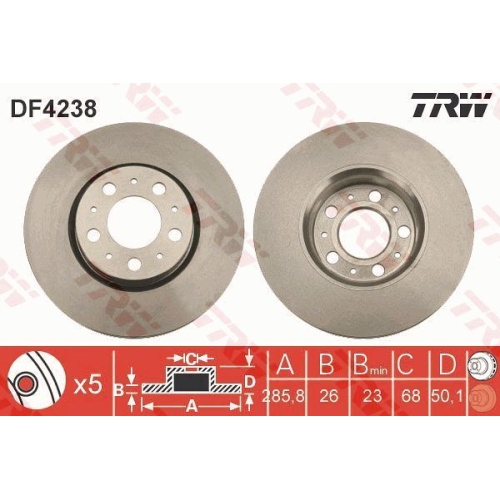 Disc frana Trw DF4238, parte montare : punte fata