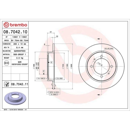 Set disc frana Mitsubishi Carisma (Da) 05.95-06.06, Carisma Saloon (Da) 09.96-06.06, Lancer 5 (Cb A Cd A Ce A) 09.91-12.96, Space Star Mpv (Dg A) 06.98-12.04; Volvo S40 I (644) 07.95-12.04, V40 Estate (645) 07.95-06.04, Spate, 260X10mm, plin, BREMBO