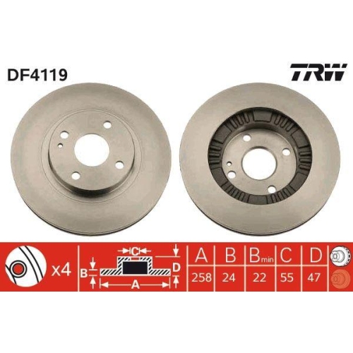 Set discuri frana Mazda 323 F 6 (Bj), 323 S 6 (Bj), 1.6 (BJ10M), 1.9 16V (BJ14), 2.0 (BJFW), 2.0 D, 2.0 TD, 1.8 Protege (BJ10M), 1.9 16V (BJ10M), 2.0 (BJFP), 2.0 (SP20), 2.0 D (BJ1_), 2.0 DiTD (BJEP), 2.0 TD (BJEP), Fata, 258x23, ventilat, TRW