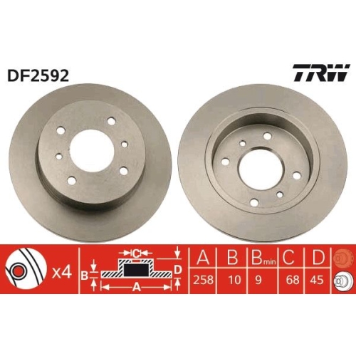 Set discuri frana spate TRW Nissan Almera II (N16) 2000- Bluebird (U13 U14) 09.1991-05.2002 Primera (P10) 06.1990-06.1996 Primera (P11) 1996-2002 Primera Traveller (Wp11) 06.1996-01.2002 spate