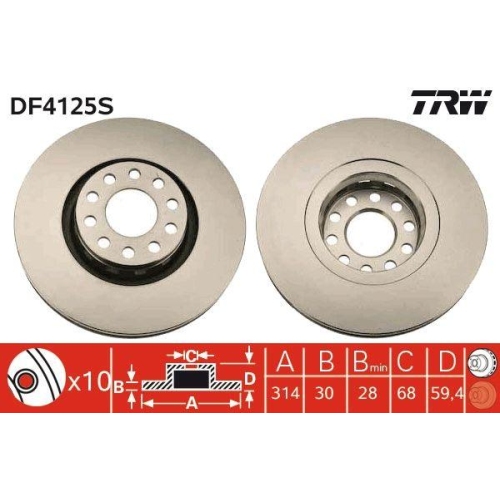 Set discuri frana Audi 100 C4 Avant (4a5), 100 C4 Sedan (4a2), A6 C4 (4a2), A6 C4 Avant (4a5), A8 D2 (4d2, punte fata, 314x30, ventilat, TRW