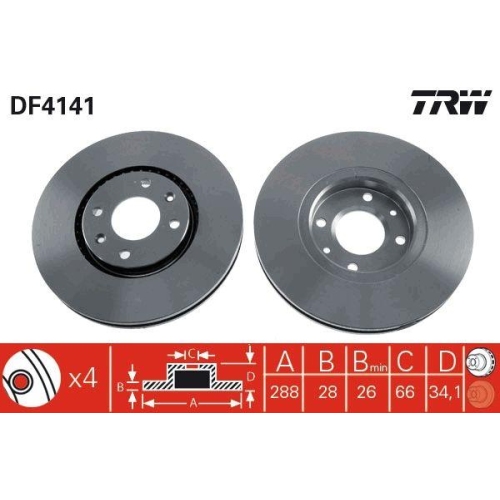 Set discuri frana Citroen C5 1 (Dc ), C5 1 Break (De ), C5 2 (Rc ), C5 2 Break (Re ), Xantia (X1, Xantia Break (X1 , punte fata, 288x28, ventilat, TRW
