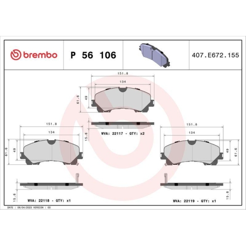Placute frana Infiniti Q50 04.13-, Q60 Coupe 09.16-, Qx50 2 11.17-; Nissan X-Trail 3 (T32 T32r T32rr) 10.13-; Renault Koleos 2 (Hc) 04.16-, Fata, BREMBO