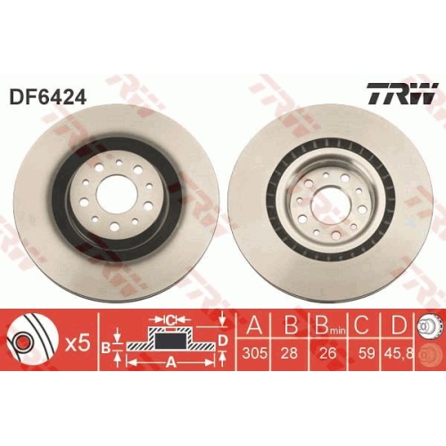 Disc frana Trw DF6424, parte montare : Punte fata