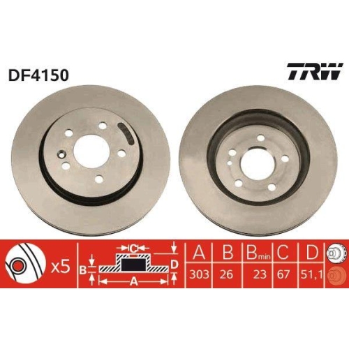 Set discuri frana Mercedes M-Class (W163), ML 230 (163.136), ML 270 CDI (163.113), ML 320 (163.154), ML 430 (163.172), punte fata, 303x26, ventilat, TRW