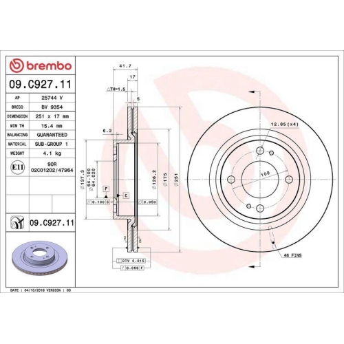 Set disc frana Mitsubishi Mirage / Space Star 6 Liftback (A0 A) 01.12-, Fata, 251X17mm, ventilat, BREMBO