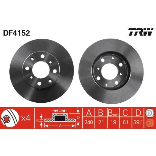 Set discuri frana Honda City 4 Saloon (Ge4), Jazz 2 (Gd, Logo (Ga), 1.3, 1.2 i-DSI (GD5, GE2), 1.3 iDSi (GD1), 1.4 iDSI (GE3, GD1), 1.3 (GA3), punte fata, 240x21, ventilat, TRW