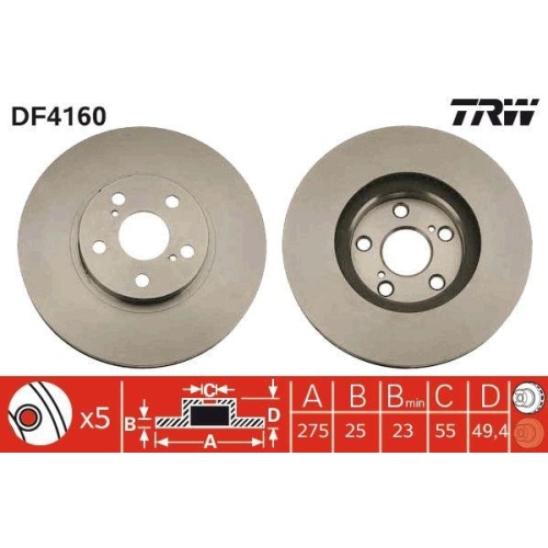 Set discuri frana Toyota Celica Coupe ( T23 ), 1.8 16V TS (ZZT231_), 1.8 16V VT-i (ZZT230_), punte fata, 275x25, ventilat, TRW