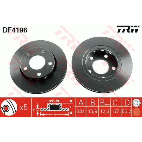 Set discuri frana Mercedes M-Class (W163), ML 270 CDI (163.113), ML 320 (163.154), ML 350, ML 350 (163.157), ML 400 CDI (163.128), ML 430 (163.172), ML 500 (163.175), ML 55 AMG (163.174), punte spate, 331.5x13.9, plin, TRW