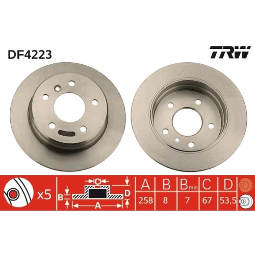 Set discuri frana spate TRW, Mercedes Clasa A (W168), 07.1997-08.2005, Vaneo (414), 02.2002-07.2005, spate; puntea spate; Tip frina : diSC / tambur; Sistem de franare : hidraulic