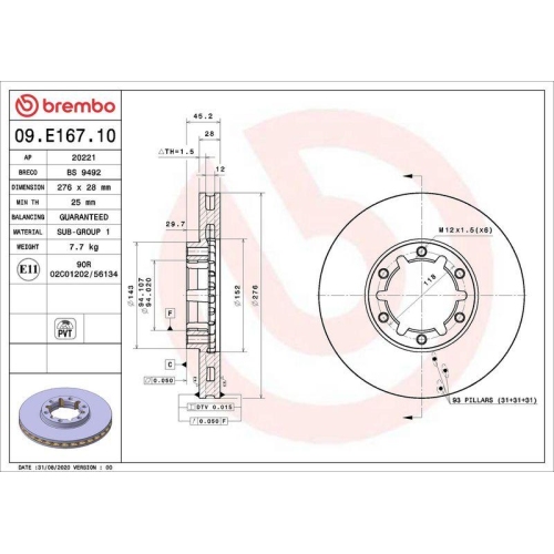 Set disc frana Nissan Cabstar (F24m F24w) 09.06-12.13, Fata, 276X28mm, ventilat, BREMBO
