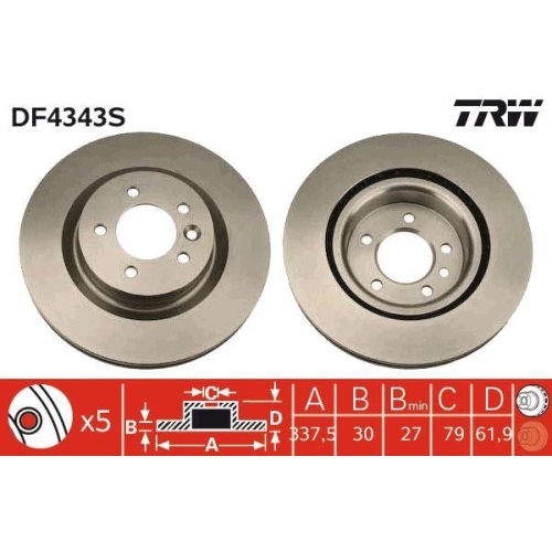 Set discuri frana Land Rover Discovery 3 (L319), Range Rover Sport 1 (L320), 4.4 4x4, punte fata, 337x30, ventilat, TRW Set discuri frana Land Rover Discovery 3 (L319), Range Rover Sport 1 (L320), 4.4 4x4, punte fata, 337x30, ventilat, TRW