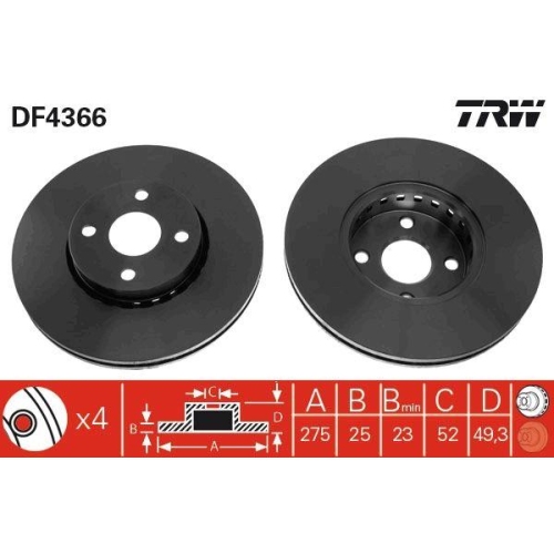 Set discuri frana Toyota Corolla Estate ( E12 ), Corolla Verso ( E12 ), Matrix ( E13 ), 2.0 D-4D (CDE120_), 1.6 VVT-i (ZZE121_), 1.8 VVT-i (ZZE122_), 1.8 4WD (ZZE13_), 1.8 VVTi, punte fata, 275x25, ventilat, TRW