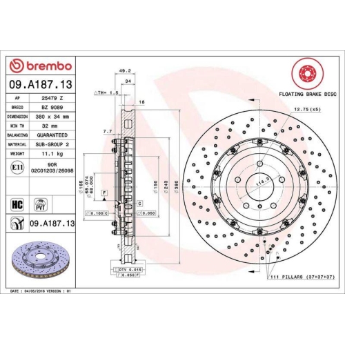 Set disc frana Nissan Gt-R (R35) 12.07-, Fata, 380X34mm, ventilat, BREMBO