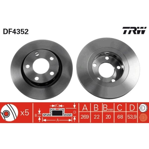 Set discuri frana spate TRW, Audi A6 (C5), 1997-2005, A6 Avant (C5), 1997-2005; VW Passat (B5/B6), 1996-2005, spate; puntea spate; Sistem de franare : hidraulic