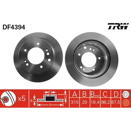 Set discuri frana Kia Sorento 1 (Jc), Sorento 1 Van (Jc), 2.4, 2.5 CRDI, 3.5 V6 4WD, 2.5 CRDi 4WD, punte spate, 315x20, ventilat, TRW