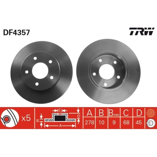 Set discuri frana spate TRW Nissan Almera Tino (V10) 12.1998-02.2006 Primera (P12) 01.02- Primera Combi (Wp12) 01.02- Primera Hatchback (P11) 06.1996-07.02 Primera Hatchback (P12) 01.02- spate