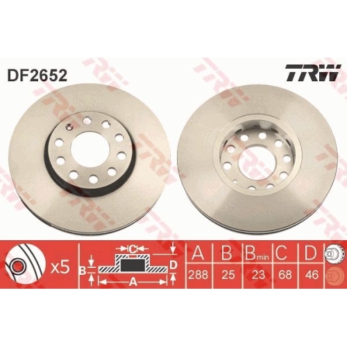 Disc frana Trw DF2652, parte montare : Punte fata