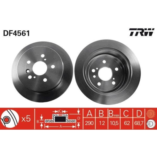 Set discuri frana Toyota Avensis Verso ( M2 ), Previa 2 ( R3 ), 2.0 D (CLM20_), 2.0 VVT-i (ACM20_), 2.0 D-4D (CLR30_), 2.4 (ACR30), punte spate, 291x12, plin, TRW