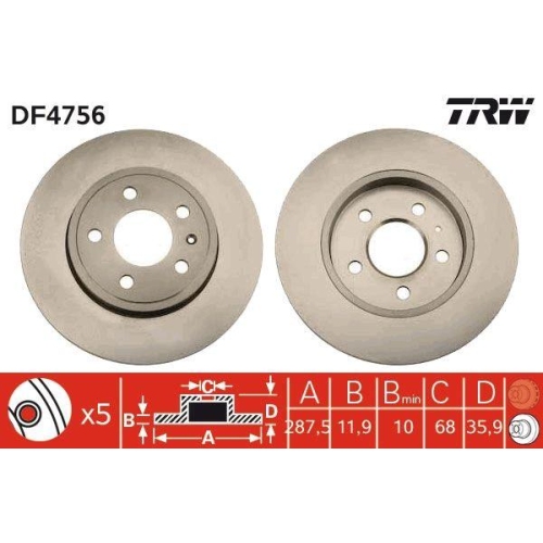 Set discuri frana Audi A4 B7 (8ec), A4 B7 Avant (8ed), A4 B7 Convertible (8he); Seat Exeo (3r2), Exeo St (3r5), punte spate, 288x12, plin, TRW