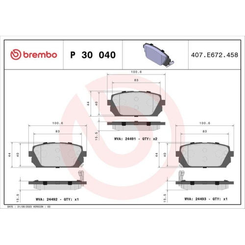 Placute frana Kia Carens 3 Mpv (Un) 05.06-12.13, Spate, BREMBO