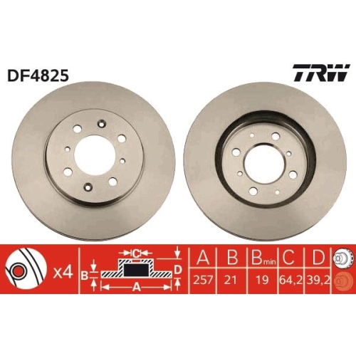 Set discuri frana fata TRW, Honda City Limuzina (Gm2, Gm3), 09.2008-, Jazz II, 06.2001-12.2008, Fata; puntea fata