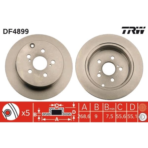 Set discuri frana spate TRW, Toyota Celica Cupe (T23), 08.1999-03.06, Prius Liftback ( W2 ), 09.03-12.2009, spate; puntea spate; Tip frina : frane disc; Sistem de franare : hidraulic