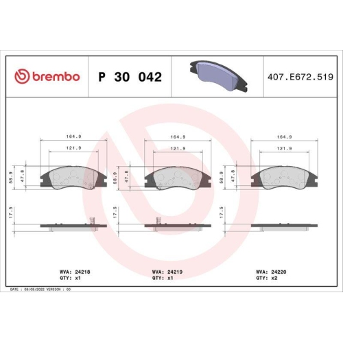 Placute frana Kia Cerato I (Ld) 03.04-12.10, Fata, BREMBO