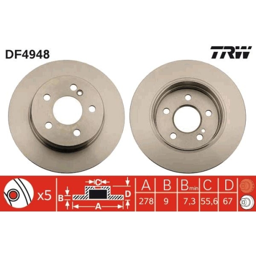 Set discuri frana spate TRW, Mercedes Clasa C (W204), 01.2007-01.2015, Clasa C Cupe (C204), 01.2011-, Clasa C T-Model (S204), 08.07-08.2014, spate; puntea spate; Echipament vehicul : vehicule fara pachet sport