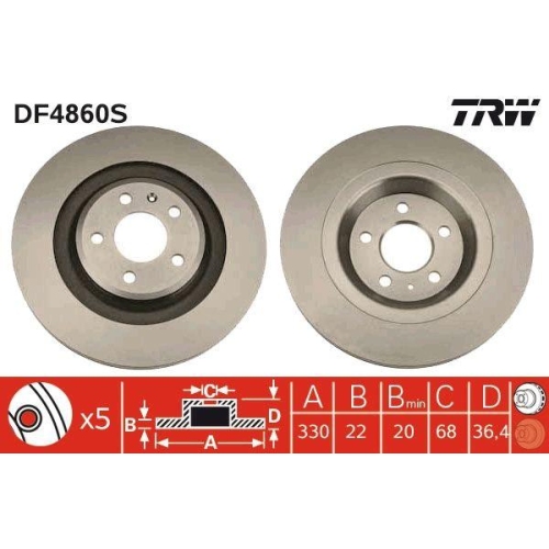 Set discuri frana Audi A4 B8 (8k2), A4 B8 Avant (8k5), A5 (8t3), A5 Convertible (8f7), A5 Sportback (8ta), Q5 (8rb), S4 Quattro, S5 quattro, 2.0 TDi, 2.0 TDI quattro, 2.0 TFSI quattro, 3.0 TDI Quattro, 3.2 FSI quattro, Spate, 330x22, ventilat, TRW