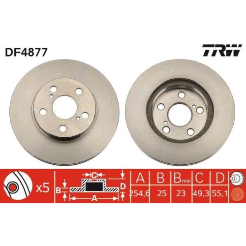 Set discuri frana Lexus Ct (Zwa10 ); Toyota Carina E 6 ( T19 ), Carina E 6 Saloon ( T19 ), Carina E 6 Sportswagon ( T19 ), Celica ( T20 ), Celica Coupe ( T23 ), Prius ( W3 ), Prius Plus ( W4 ), Fata, 255x25, ventilat, TRW