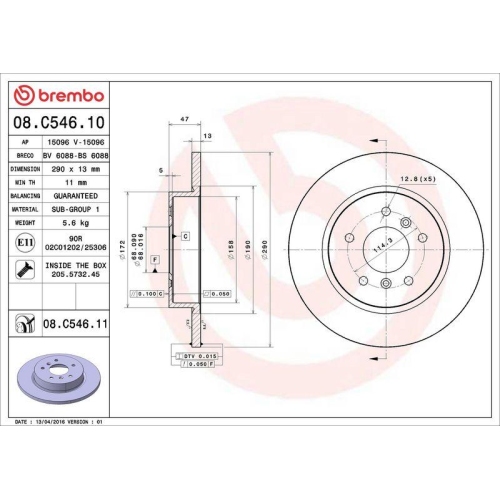 Set disc frana Nissan Qashqai 2 Suv (J11 J11) 11.13-; Renault Captur 2 (Hf) 01.20-, Kadjar (Ha Hl) 06.15-, Megane 4 Grandtour (K9a/M/N) 04.16-, Megane 4 Liftback (B9a/M/N) 11.15-, Spate, 290X13mm, plin, BREMBO