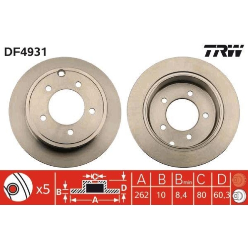 Set discuri frana Chrysler 200 Cabriolet, 200 Sedan, Sebring (Js); Dodge Avenger Saloon, Caliber; Jeep Compass (Mk49), Patriot (Mk74), punte spate, 262x10, plin, TRW