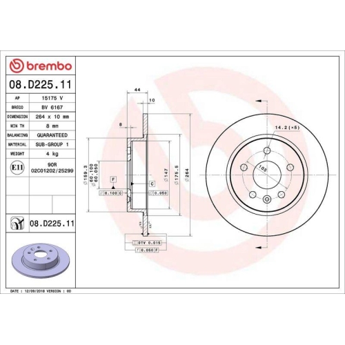 Set disc frana Opel Ampera-E (F17) 05.17-03.19, Astra K (B16) 06.15-12.22, Astra K Box / Estate 11.15-, Astra K Box / Liftback 06.15-, Astra K Sports Tourer (B16) 11.15-12.22, Spate, 264X10mm, plin, BREMBO