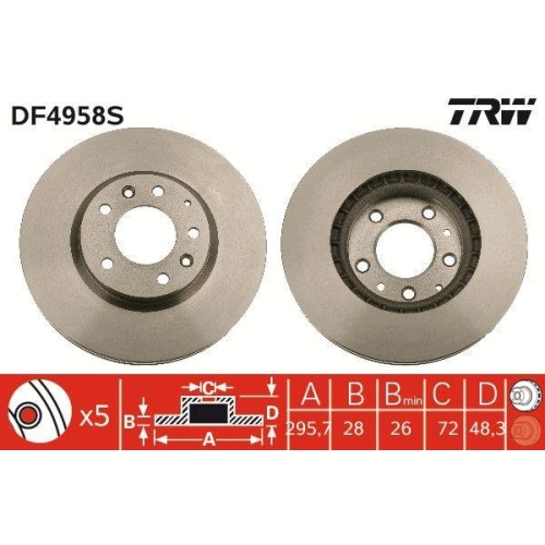 Set discuri frana Mazda Cx-7 (Er), Cx-9 (Tb), 2.2 MZR-CD AWD (ER10A), 2.3 DISi, 2.3 MZR DISI Turbo AWD (ER103), 2.3 MZR DISI Turbo AWD (ER3P), 2.5 MZR (ER10L), 3.7, 3.7 AWD (TB10A), punte fata, 295.7, ventilat, TRW