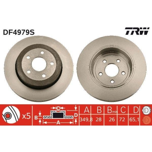 Set discuri frana Jeep Grand Cherokee 3 (Wh, 3.0 CRD, 3.0 CRD 4x4, 3.7 V6 4x4, 4.7 V8 4x4, 5.7 V8 4x4, 6.1 SRT8 4x4, 6.1 SRT8 RWD, punte spate, 350x28, ventilat, TRW