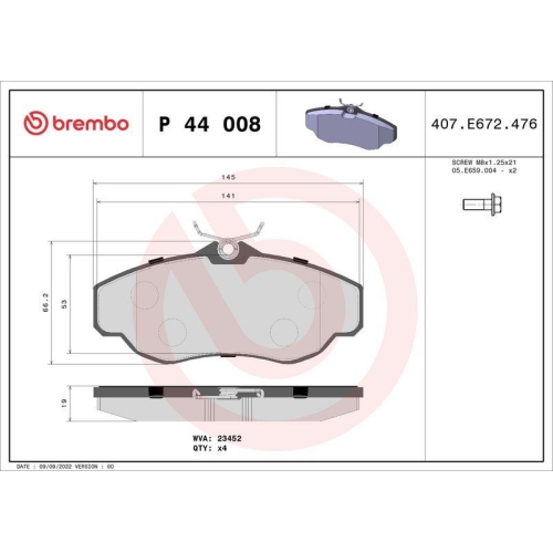 Placute frana Land Rover Discovery 2 (L318) 10.98-08.04, Range Rover 2 (P38a) 07.94-03.02, Fata, BREMBO