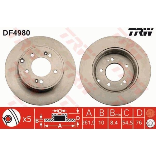 Set discuri frana Hyundai Grandeur (Hg), Grandeur (Tg), I45 6 Saloon (Yf), Ix35 (Lm, Sonata 5 (Nf); Kia Optima (Fsgds6b), punte spate, 284x10, plin, TRW
